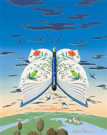 JAMES MARSH (1946 - ) Fairy tale butterfly over landscape.                                                                                       